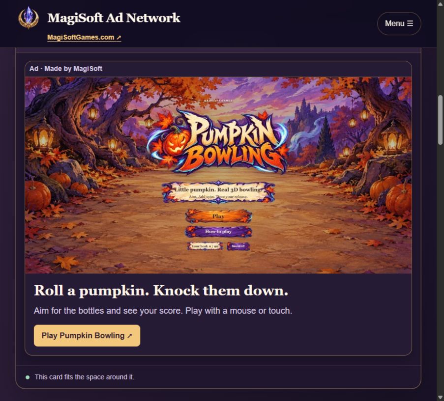 A real MagiSoft Promotion Network native ad with a full-width picture, a clear Ad label, and words and a button below.